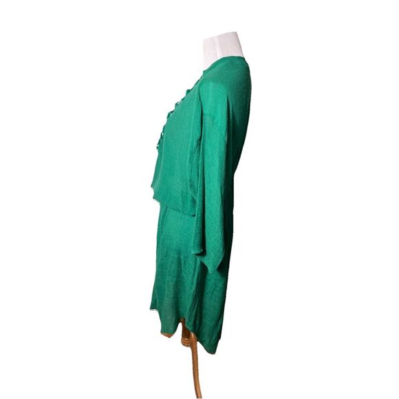 Mlle Gabrielle Green Boho Tassel Dress 2X Retro Beach Cover Up Sheer Belted  - Picture 4 of 7
